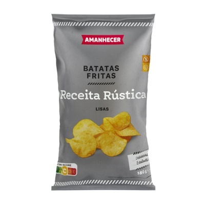 Pacote cinza de batatas fritas Amanhecer Receita Rústica lisas com imagem de batatas fritas