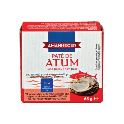 Caixa de paté de atum AMANHECER 65 g com texto e imagem do paté