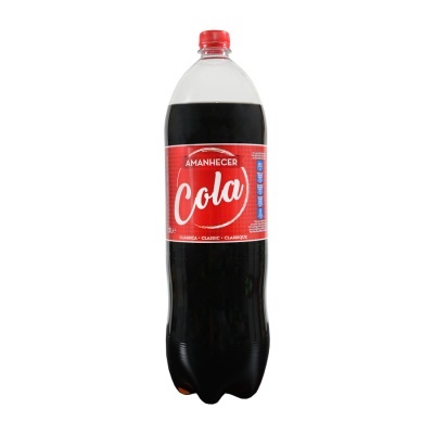 Garrafa de refrigerante cola Amanhecer 2L com rótulo vermelho e texto branco