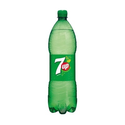 Garrafa plástica verde de 7up com rótulo verde