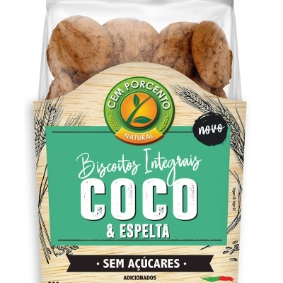 Pacote de biscoitos integrais de coco e espelta CEM PORCENTO