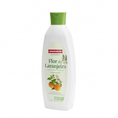 Frasco branco de gel de banho Flor de Laranjeira com tampa verde