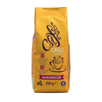 Pacote amarelo de café em grão Amanhecer 250 g com chávena desenhada