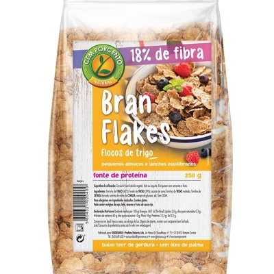 Pacote de flocos de trigo Bran Flakes com 18% de fibra e 250 g