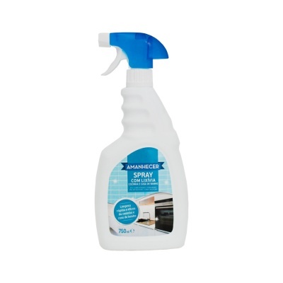 Frasco spray branco com pulverizador azul e etiqueta azul Amanhecer