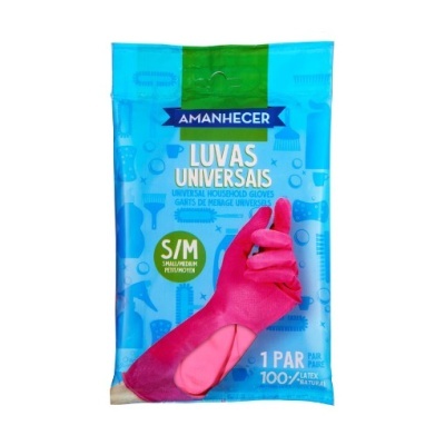 Embalagem azul com luvas de látex rosa Amanhecer tamanho S/M