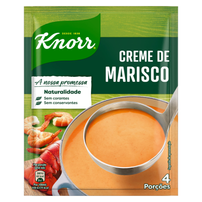 Embalagem de creme de marisco Knorr, verde e branco, 4 porções