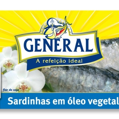 Lata de sardinhas GENERAL em óleo vegetal com design amarelo e azul
