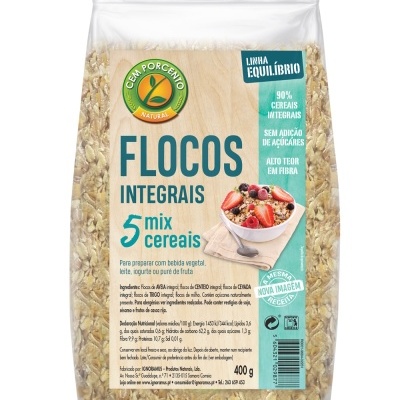 Pacote plástico com flocos integrais de cinco cereais mistos