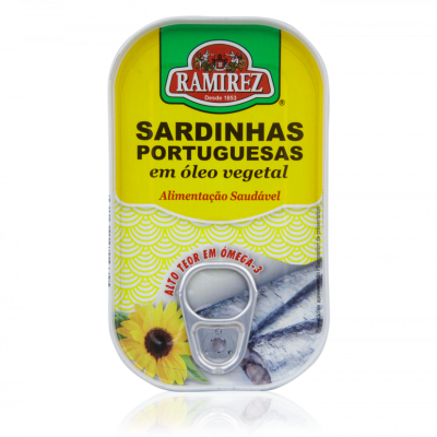 Lata de sardinhas portuguesas Ramirez em óleo vegetal com imagem de girassol