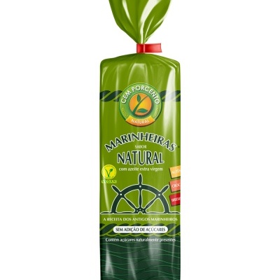 Embalagem verde de produto alimentar Marinha Natural com selo Vegan