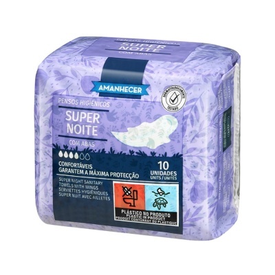 Pacote de pensos higiénicos Amanhecer Super Noite lilás com 10 unidades