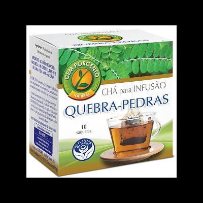 Embalagem de chá quebra-pedras com 10 saquetas e imagem de chávena de chá