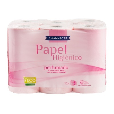 Pacote rosa de papel higiénico perfumado Amanhecer com 12 rolos