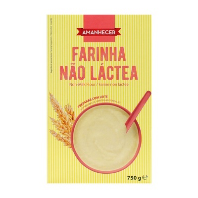 Embalagem de farinha não láctea Amanhecer com recipiente e espiga de trigo
