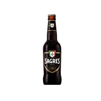Garrafa de cerveja Sagres Preta com rótulo preto