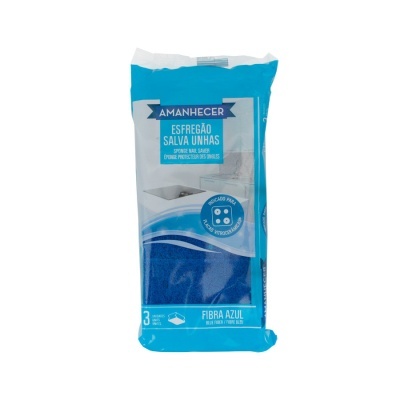 Embalagem azul com três esponjas azuis para cozinha marca Amanhecer