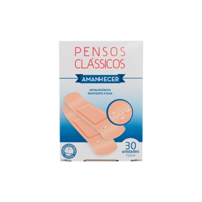 Caixa branca e azul com pensos clássicos Amanhecer hipoalergénicos resistentes à água