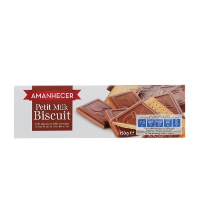 Embalagem branca de biscoitos Amanhecer Petit Milk Biscuit com chocolate de leite
