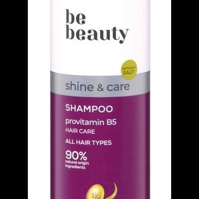 Frasco de champô be beauty roxo e branco com tampa rosa