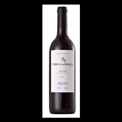 Garrafa de vinho tinto PORCA DE MURÇA do Douro com rótulo branco e tampa preta