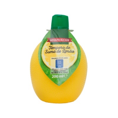 Frasco amarelo de sumo de limão Amanhecer 200 ml com tampa verde