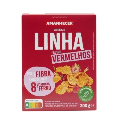 Caixa vermelha de cereais Linha Frutos Vermelhos da marca Amanhecer