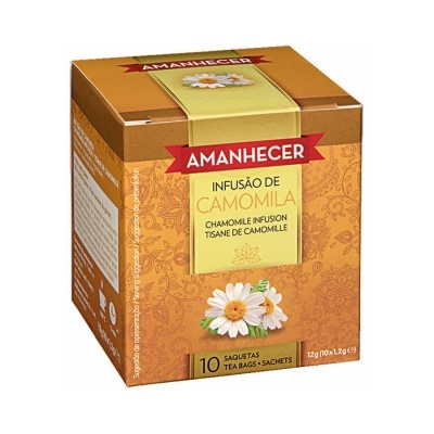 Caixa dourada de infusão de camomila Amanhecer com 10 saquetas