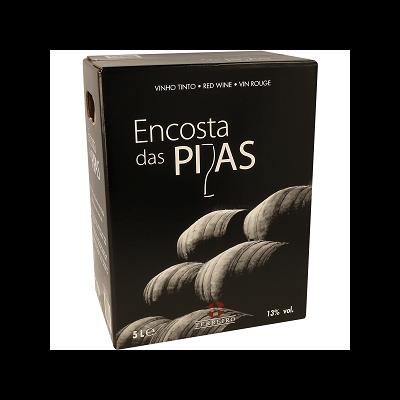 Caixa de vinho tinto Encosta das Ptas 5L preta com barris desenhados