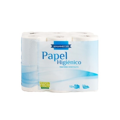 Pacote de 12 rolos de papel higiénico AMANHECER em embalagem azul clara