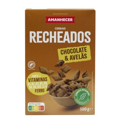 Caixa de cereais Amanhecer Recheados Chocolate & Avelãs 500g