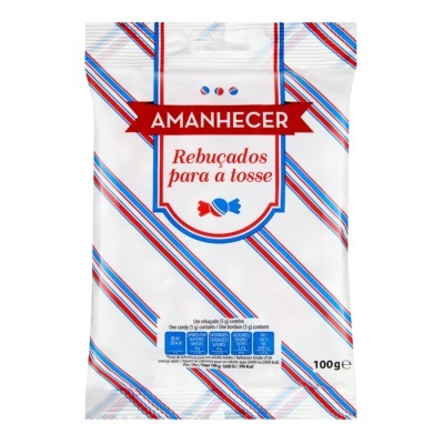 Pacote de rebuçados para a tosse Amanhecer com riscas azuis e vermelhas