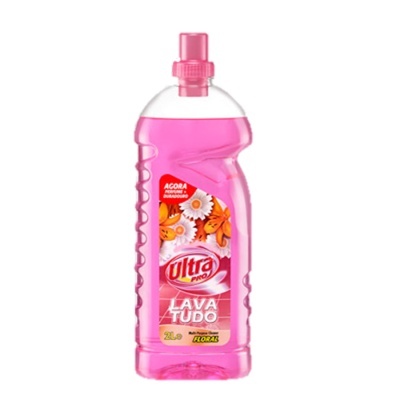 Frasco de detergente rosa Ultra Pro Lava Tudo floral 2 litros