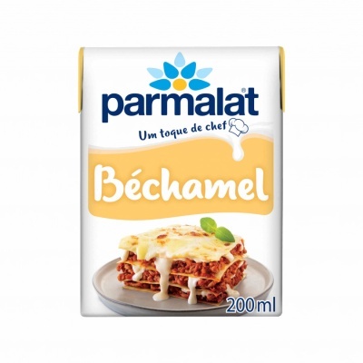 Embalagem de molho béchamel Parmalat 200 ml com imagem de lasanha