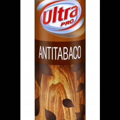 Spray Ultra Pro Antitabaco para perfumar e cuidar da casa, design castanho com folhas e madeira