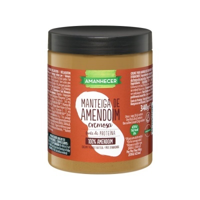 Frasco de manteiga de amendoim cremosa Amanhecer com rótulo laranja