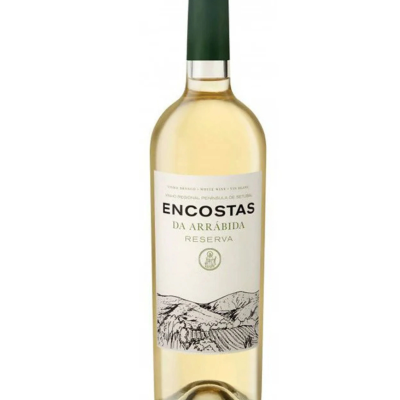 Garrafa de vinho branco Encostas da Arrábida Reserva com rótulo e tampa verde