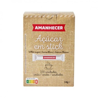 Pacote de açúcar em sticks AMANHECER 1 kg com 250 unidades.