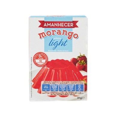 Embalagem de gelatina sabor morango light AMANHECER