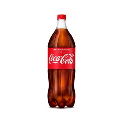 Garrafa de Coca-Cola de plástico com rótulo vermelho e texto branco