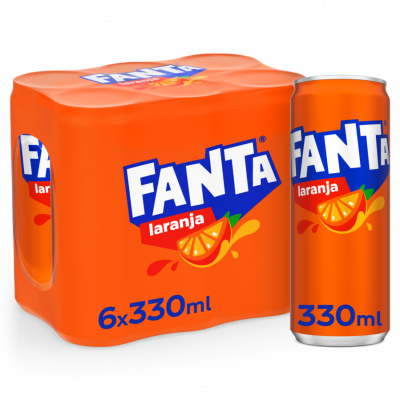 Pacote de 6 latas de refrigerante Fanta laranja 330 ml