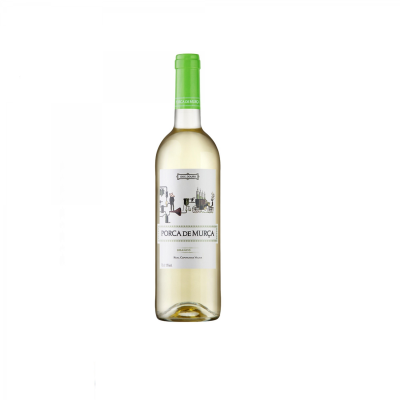 Garrafa de vinho branco PORCA DE MURÇA com rótulo branco e verde e tampa verde
