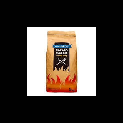 Saco de carvão vegetal AMANHECER 3 kg com chamas vermelhas