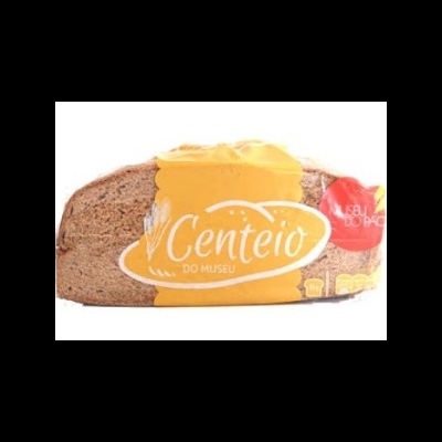 Pão de centeio embalado com rótulo amarelo e selo vermelho