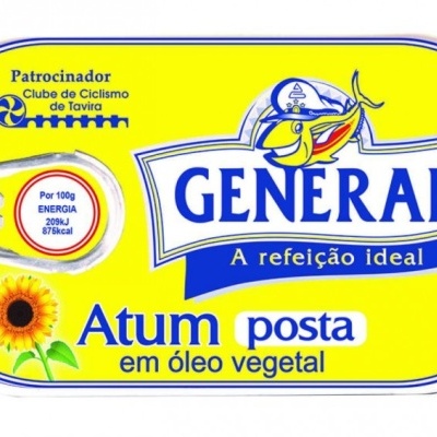 Lata de atum posta GENERAL em óleo vegetal com rótulo amarelo e azul