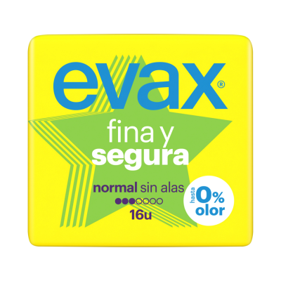 Embalagem amarela de absorventes Evax normal sem abas