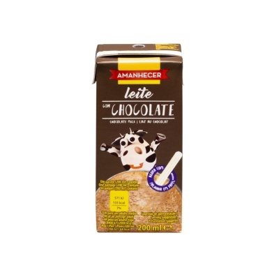 Caixa de leite com chocolate Amanhecer 200 ml castanha com vaca desenhada