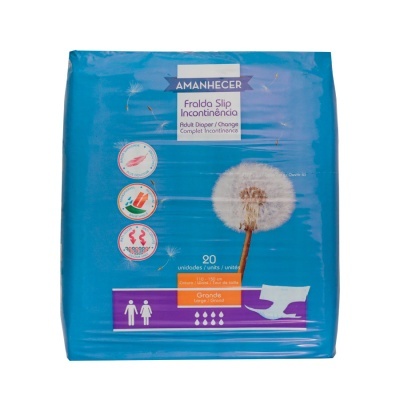 Embalagem azul de fraldas adultas Amanhecer com dente-de-leão e ícones