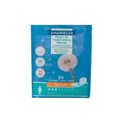 Pacote azul de pensos de incontinência Amanhecer com dente-de-leão e texto