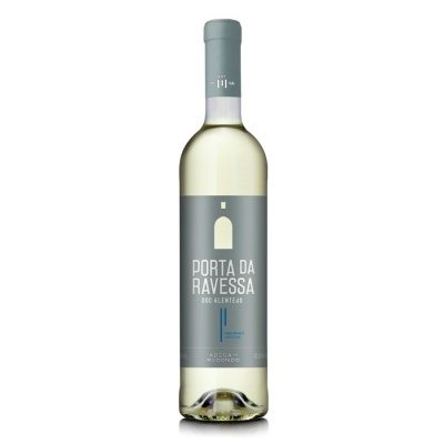 Garrafa de vinho branco Porta da Ravessa DOC Alentejo com rótulo cinza e azul
